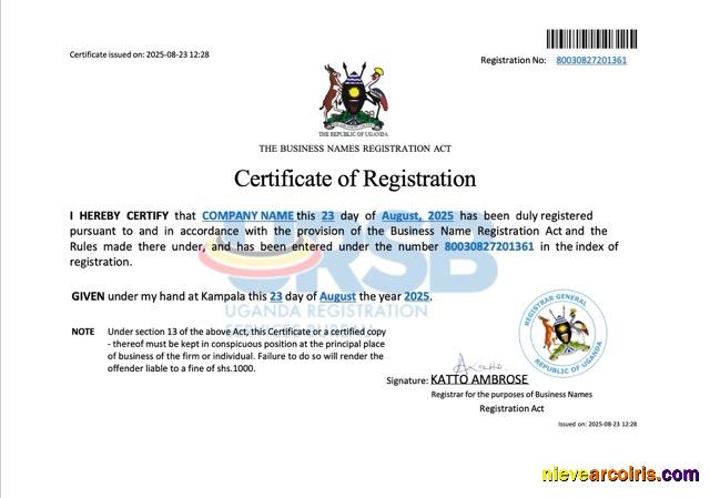 Uganda business name registration certificate 
